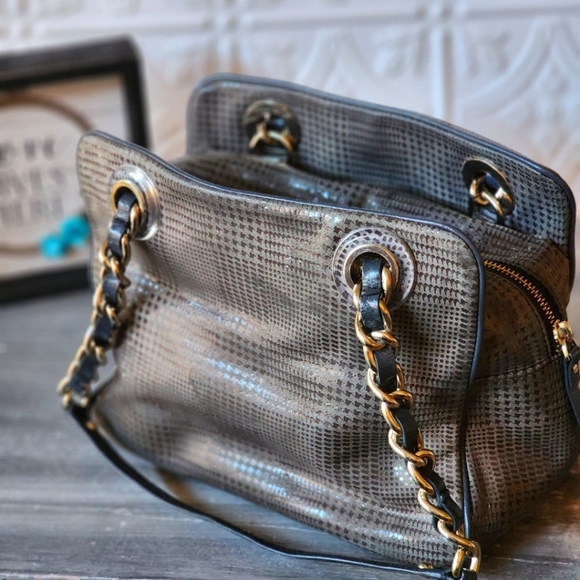 SOLD Kate Spade Handbag - Gorgeous Blue/Gray color with Chain Straps - Picture 3 of 10